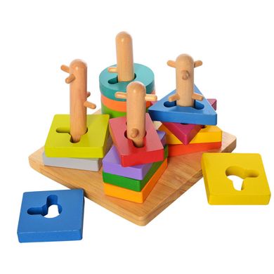 Деревянная игрушка Геометрика MD 2370 пирамидка-ключ, 16 фигур 21307572 фото