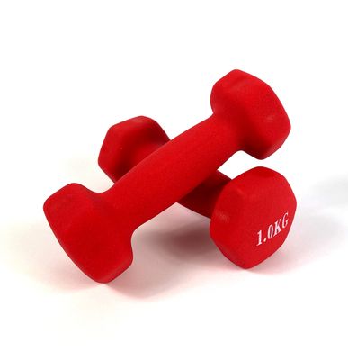 Гантели для фитнеса Neo-Sport 1 кг. x 2 шт., металл с виниловым покрытием (красный) 22600085 фото