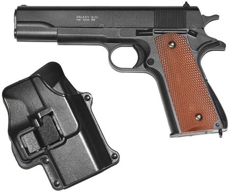 G13+ Страйкбольний пістолет Galaxy Colt M1911 Classic метал пластик з кульками та кобурою чорний 20500084 фото