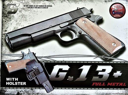 G13+ Страйкбольний пістолет Galaxy Colt M1911 Classic метал пластик з кульками та кобурою чорний 20500084 фото