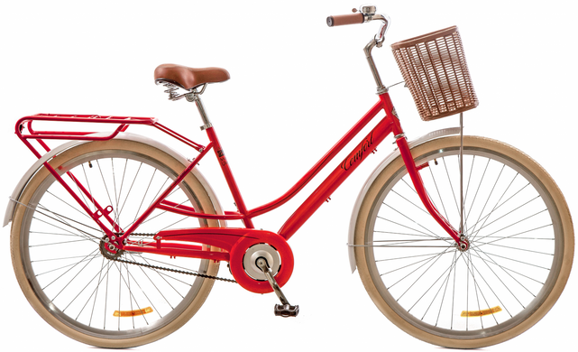 Велосипед 28 Dorozhnik COMFORT FEMALE 14G рама-19 St червоний з багажником зад St, з крилом St, з кошиком Pl 2017 1890080 фото