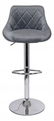 Барный стул со спинкой Bonro B-074 велюр серое с черным основанием 7000419 фото