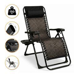 Раскладное кресло-шезлонг LEOBRO Zero Gravity Premium Brown Rattan (LB-ZGC-G2-RB) 22500037 фото
