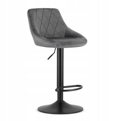 Барний стілець зі спинкою Bonro B-074 велюр сіре з чорною основою 7000419 фото