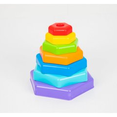 Игрушка развивающая "Пирамидка-радуга" 39363, 6 деталей + платформа 21303815 фото