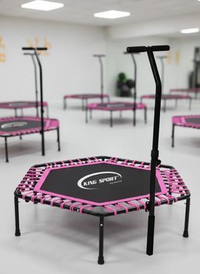 Фитнес-батут King Sport Pink 130 см с ручкой, усиленная стальная рама, 42 амортизатора (Jumping Fitness) 22900082 фото