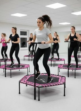 Фитнес-батут King Sport Pink 130 см с ручкой, усиленная стальная рама, 42 амортизатора (Jumping Fitness) 22900082 фото