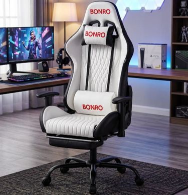 Игровое кресло Bonro 1002G-1 с подставкой для ног, белое 7001205 фото