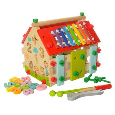 Розвиваюча іграшка будиночок з сортером і ксилофоном MD 2087 дерев'яний 21307538 фото