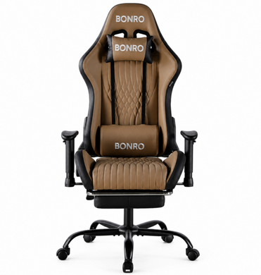 Геймерское кресло Bonro 1002G-1 с подставкой для ног, коричневое 7001206 фото