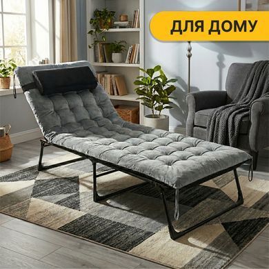 Раскладная кровать (раскладушка) с бархатным матрасом и подушкой LEOBRO Grey (LB-FB-A3-GRY) 22500191 фото
