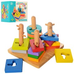 Деревянная игрушка Геометрика MD 2370 пирамидка-ключ, 16 фигур 21307572 фото