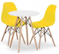 Стіл обідній круглий Bonro В-957-600 білий + 2 жовтих крісла В-173 Full Kd 7000674 фото