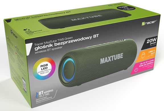 Блютуз-колонка Tracer MaxTube TWS Green 20W (TRAGLO47359) 22500295 фото