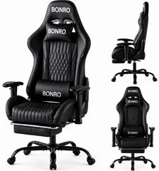 Геймерское кресло Bonro 1002G-1 с подставкой для ног, черное 7001209 фото