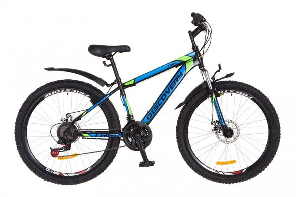 Велосипед 26 Discovery TREK AM 14G DD рама-15 St черно-сине-зеленый (м) с крылом Pl 2018 1890411 фото