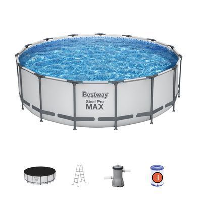 56438 Каркасный бассейн Bestway 457х122 см с картриджным фильтром и стремянкой и тентом. 20501209 фото