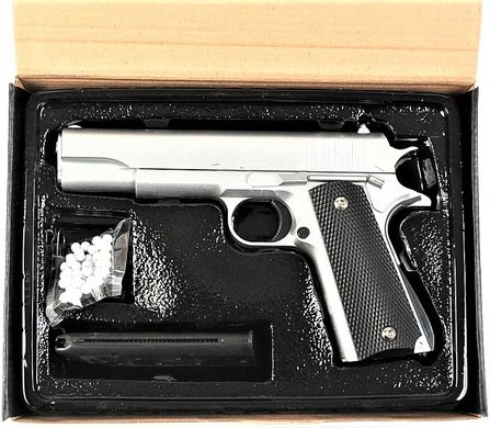 G13S Страйкбольний пістолет Galaxy Colt M1911 Classic метал пластик срібло з кульками та кобурою 20500950 фото