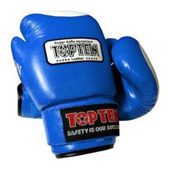 Рукавички боксерські шкіряні TOPTEN, Розмір 10 oz, Колір: синій Combat Budo 580224 фото
