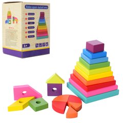 Дерев'яна іграшка Пірамідка MD 2824, 20 геометричних фігур 21303851 фото