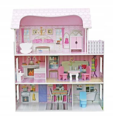 Дерев&rsquo;яний ляльковий будиночок PinkPalace з меблями та терасою 22900095 фото