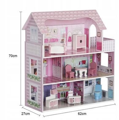 Дерев&rsquo;яний ляльковий будиночок PinkPalace з меблями та терасою 22900095 фото