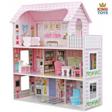 Дерев&rsquo;яний ляльковий будиночок PinkPalace з меблями та терасою 22900095 фото