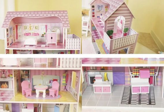 Дерев&rsquo;яний ляльковий будиночок PinkPalace з меблями та терасою 22900095 фото