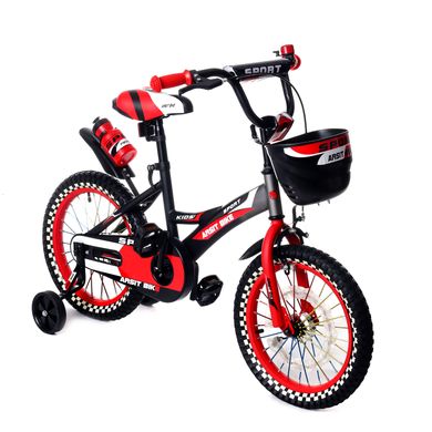 Велосипед двоколісний 16д 1687-16 чорно-червоний з кошиком і колесом, що світиться 20500009 фото