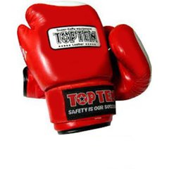 Рукавички боксерські шкіряні TOPTEN, Розмір 10 oz, Колір: червоний Combat Budo 580225 фото