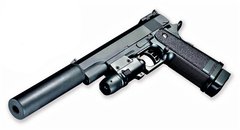 G6A Страйкбольный пистолет Galaxy Colt M1911 Hi-Capa с глушителем и прицелом металл черный 20500115 фото