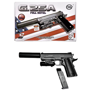 G25A Страйкбольний пістолет Galaxy SIG Sauer 226 з лцу та глушником метал чорний 20500967 фото