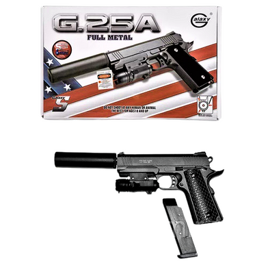 G25A Страйкбольный пистолет Galaxy SIG Sauer 226 с лицем и глушителем металл черный 20500967 фото