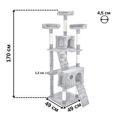 Игровой комплекс-когтеточка для кошек 170 см Bonro B-35 серый 7000922 фото