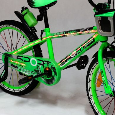 Велосипед двухколесный 20д 2086-20 салатовый со светящейся рамой и корзинкой 20500017 фото