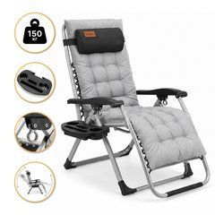 Раскладное кресло-шезлонг LEOBRO Zero Gravity Premium Plus Серый (LB-ZGC-E1-GRY) 22500071 фото