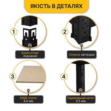 Стеллаж LEOBRO Premium Black 180 &times; 100 &times; 50 см, 200 кг/полку, 5 полок (LB-R129) 22500128 фото